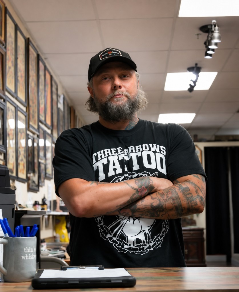 Bob Simmons, tattoo artist at Three Arrows Tattoo